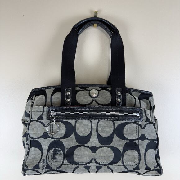 Coach Daisy Signature Tote Shoulder Bag Black Gray M Classic Style - Picture 1 of 15
